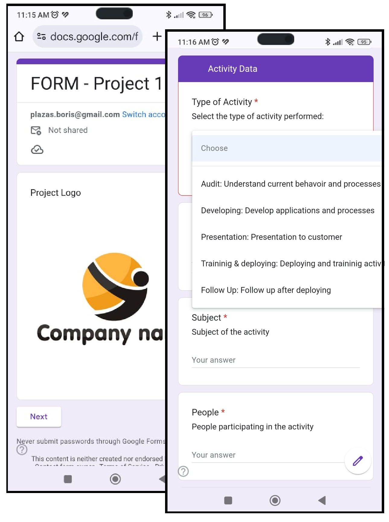 Google Form on phone